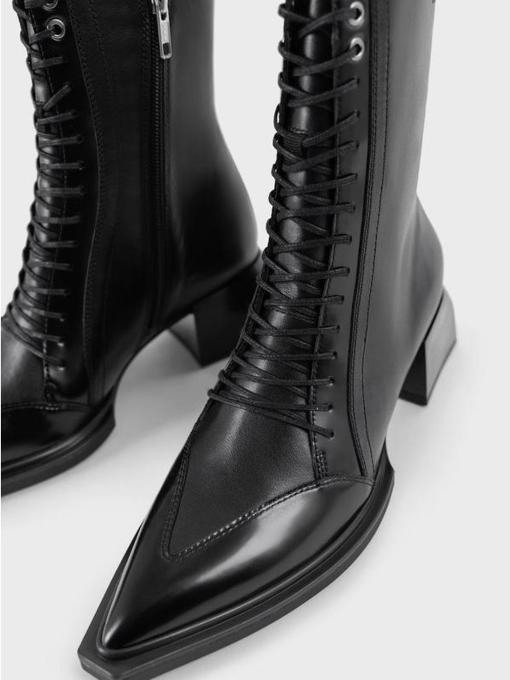 Vagabond Vivian Black Lace-Up Pointed Ankle Boots with Side Zip - Picture 3 of 8